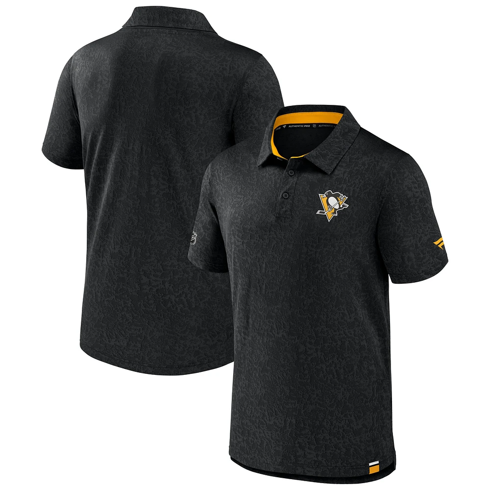 Men's Fanatics  Black Pittsburgh Penguins Authentic Pro Jacquard Polo