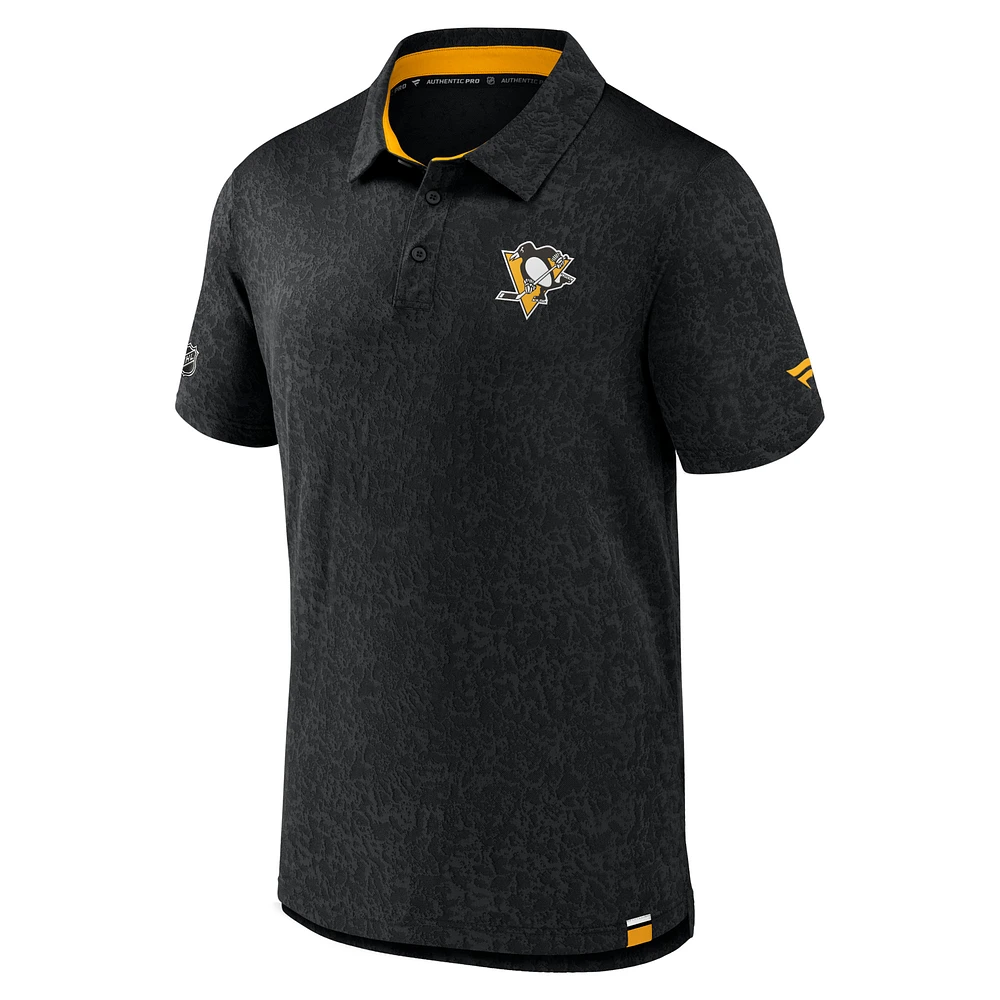 Men's Fanatics  Black Pittsburgh Penguins Authentic Pro Jacquard Polo