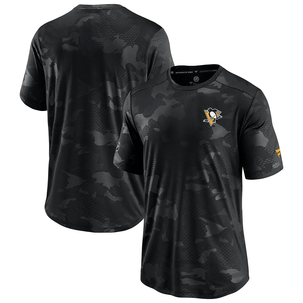 T-shirt camouflage authentique Pro Locker Room Fanatics pour hommes, noir, Pittsburgh Penguins