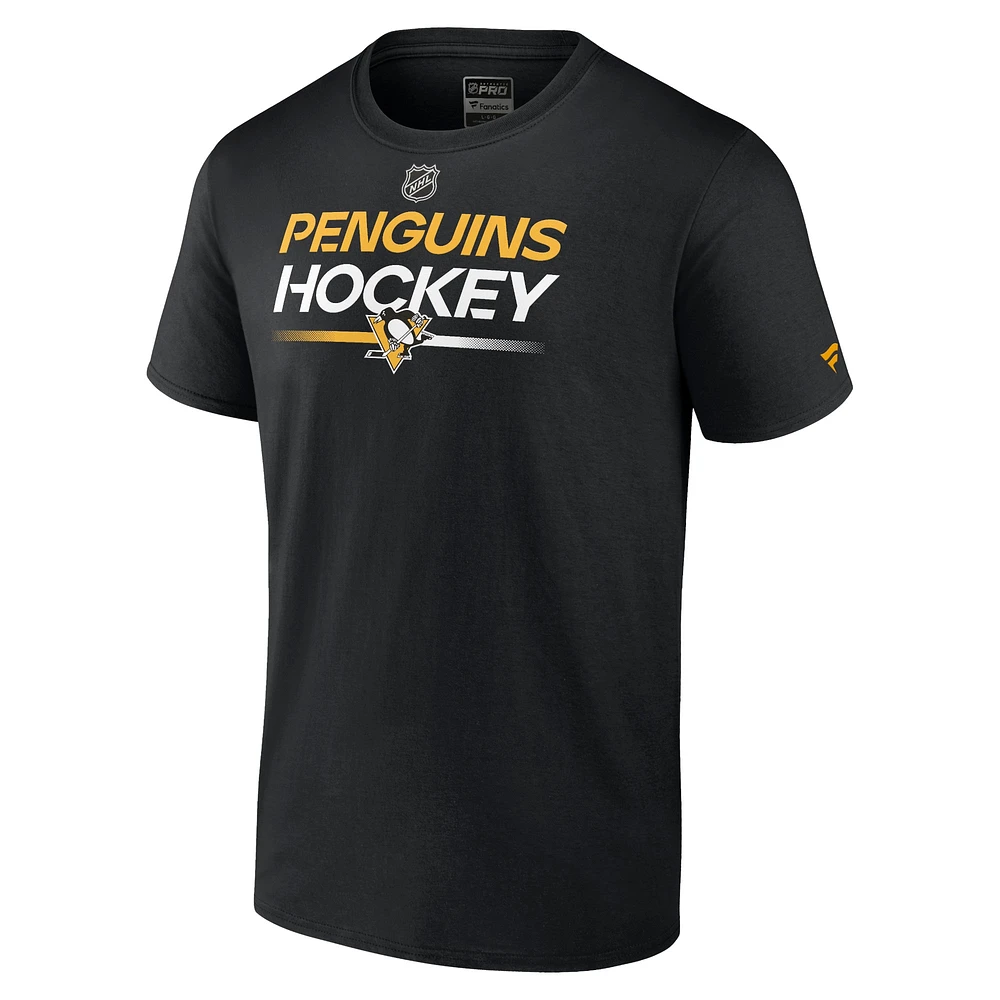 T-shirt noir authentique Pro primaire des Penguins de Pittsburgh marque Fanatics pour hommes