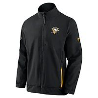 Veste noire à fermeture éclair complète des entraîneurs de patinoire professionnelle authentiques Penguins Pittsburgh marque Fanatics pour hommes