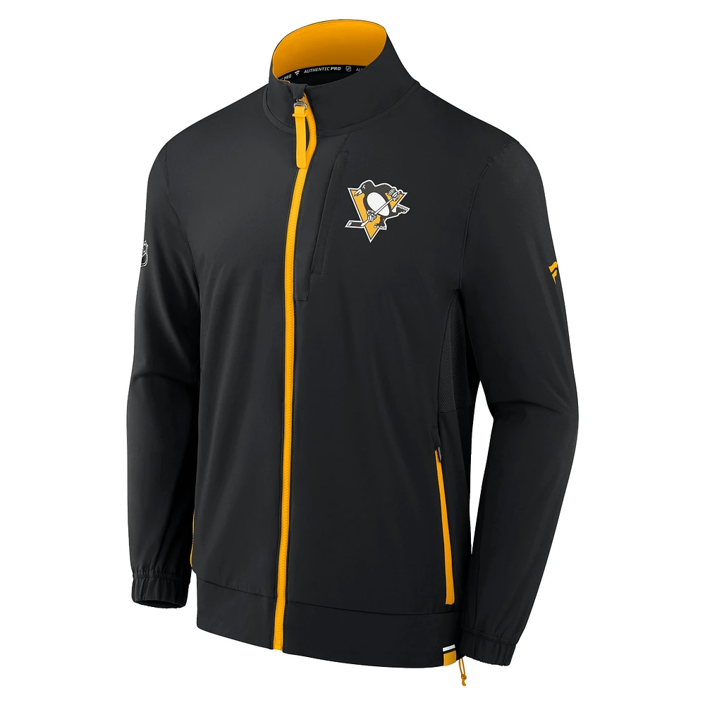 Veste zippée intégrale authentique Pro Rink des Penguins de Pittsburgh Fanatics pour homme, noire