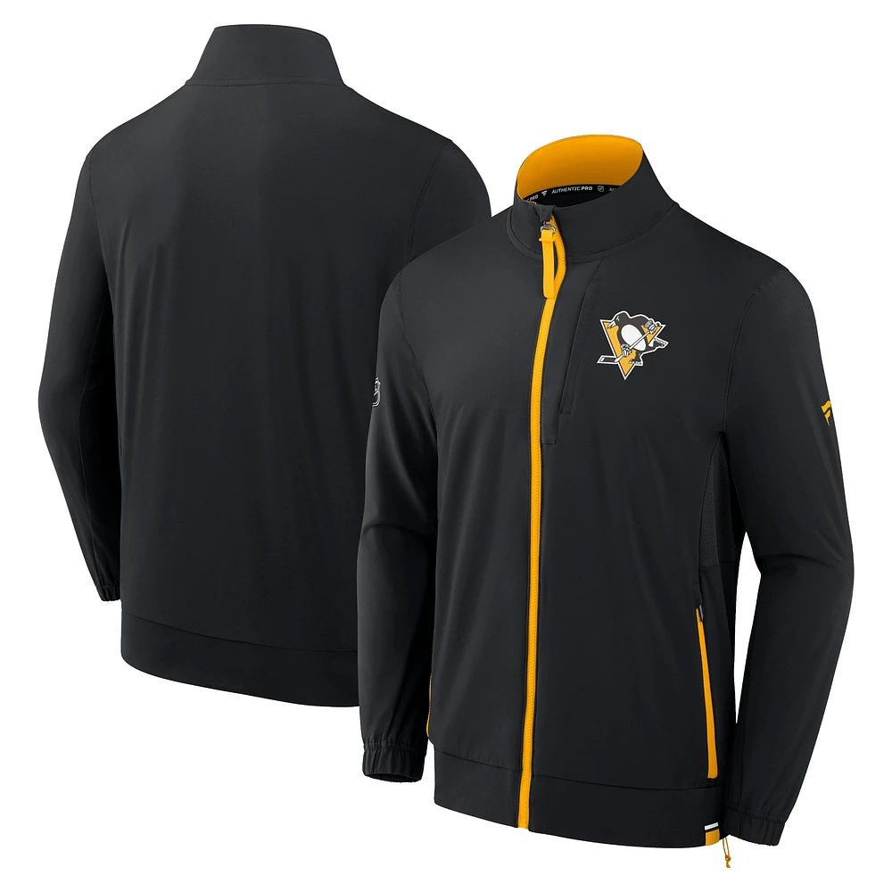 Veste zippée intégrale authentique Pro Rink des Penguins de Pittsburgh Fanatics pour homme, noire