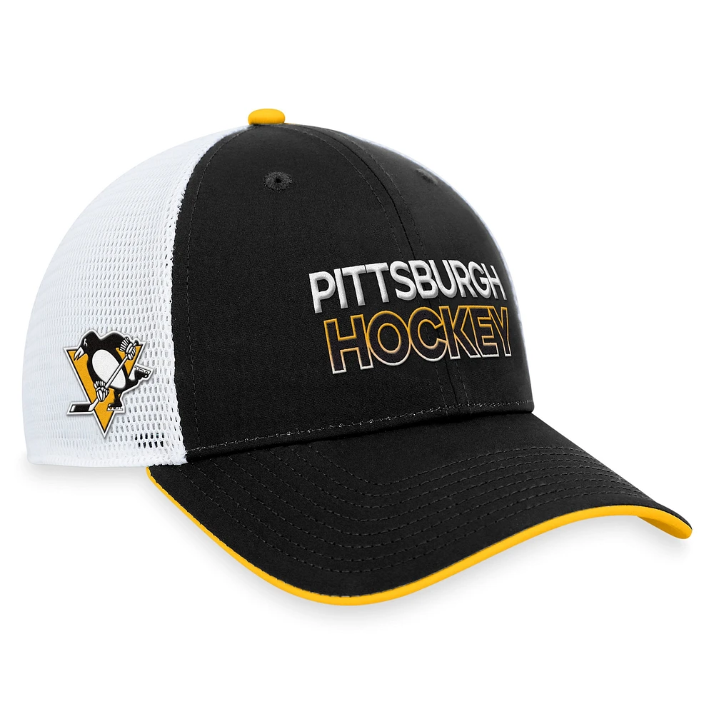 Men's Fanatics  Black Pittsburgh Penguins Authentic Pro Rink Trucker Adjustable Hat