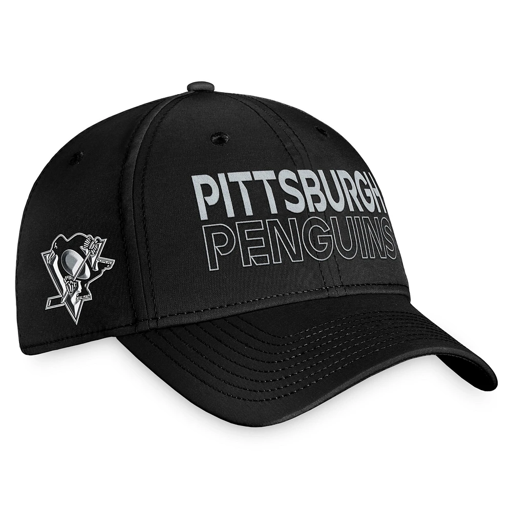 Casquette authentique Pro Road Flex des Penguins de Pittsburgh Fanatics pour hommes, noire