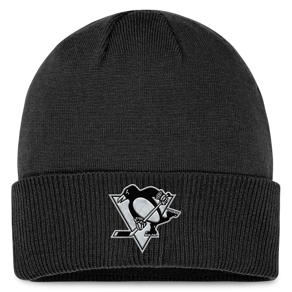 Bonnet en tricot à revers métallisé Authentic Pro Road des Penguins de Pittsburgh Fanatics pour hommes, noir