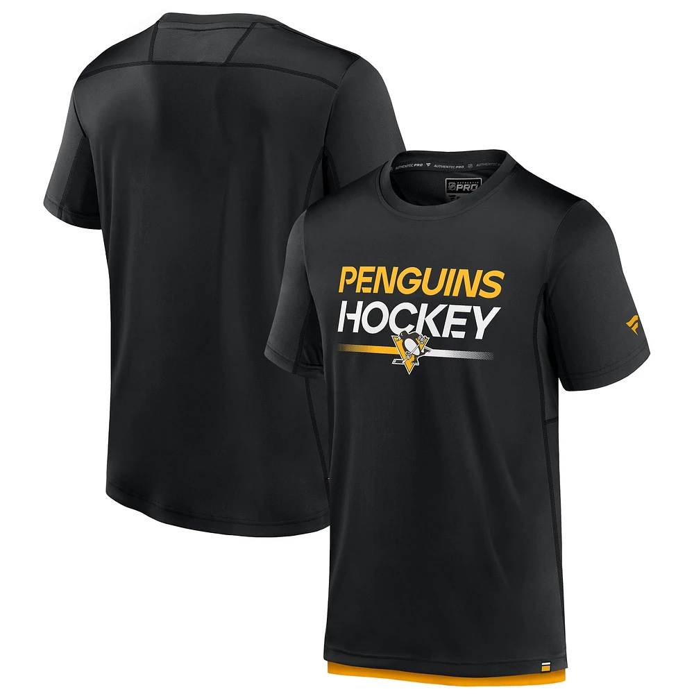 T-shirt authentique Pro Tech Fanatics pour hommes, noir, Pittsburgh Penguins