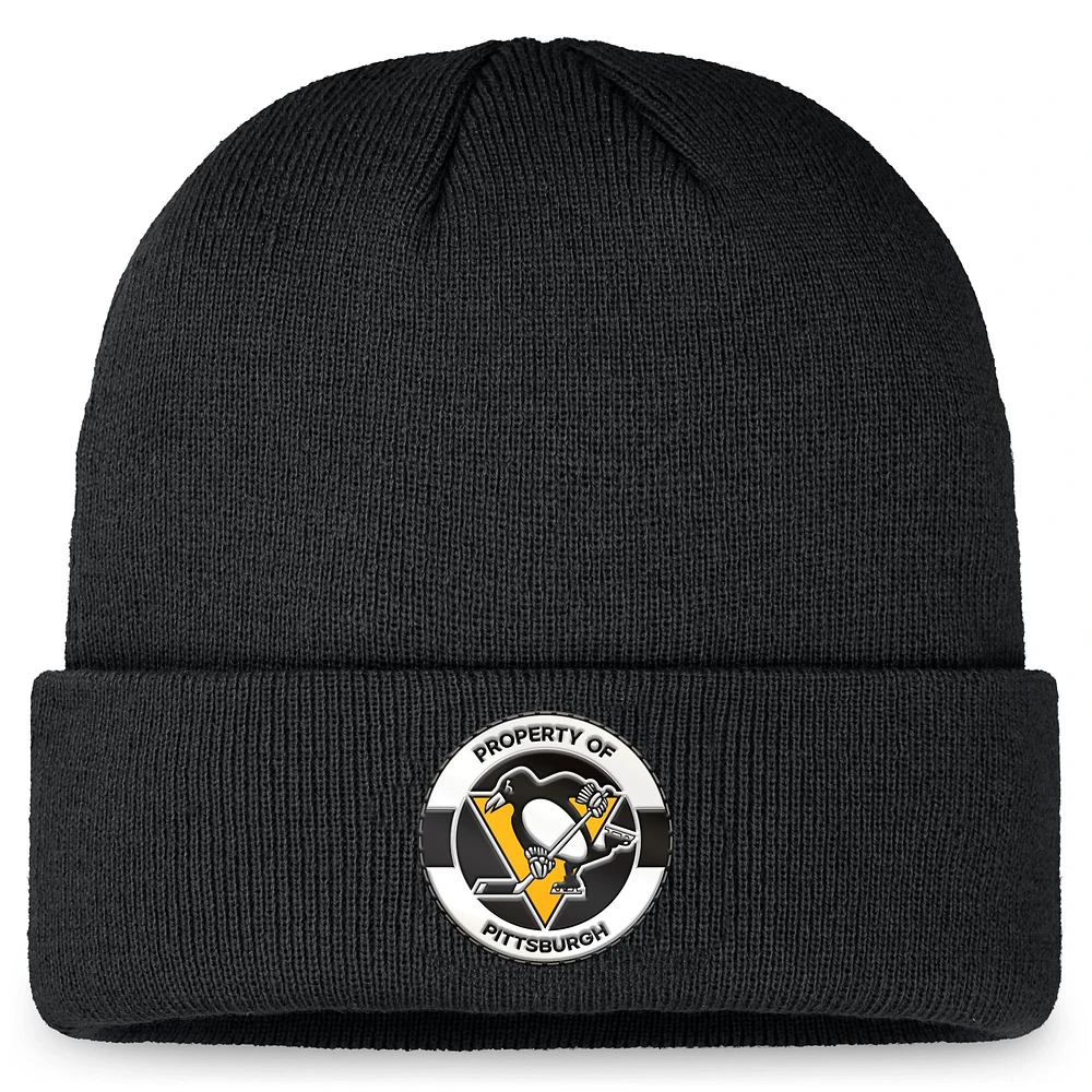 Bonnet en tricot à revers authentique Pro Training Camp des Penguins de Pittsburgh Fanatics pour hommes, noir