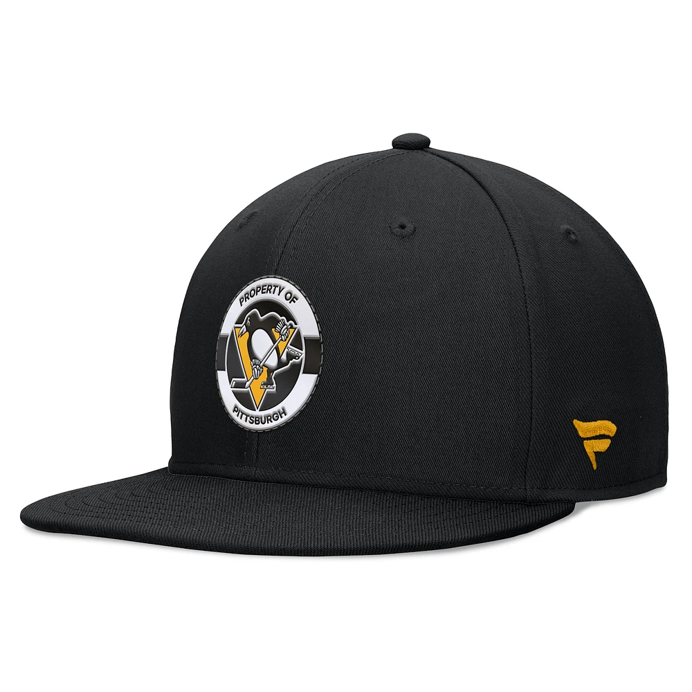 Casquette Snapback authentique Pro Training Camp des Penguins de Pittsburgh Fanatics pour hommes, noire