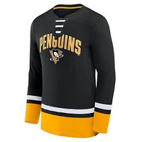 Men's Fanatics Black Pittsburgh Penguins Back Pass Lace-Up Long Sleeve T-Shirt