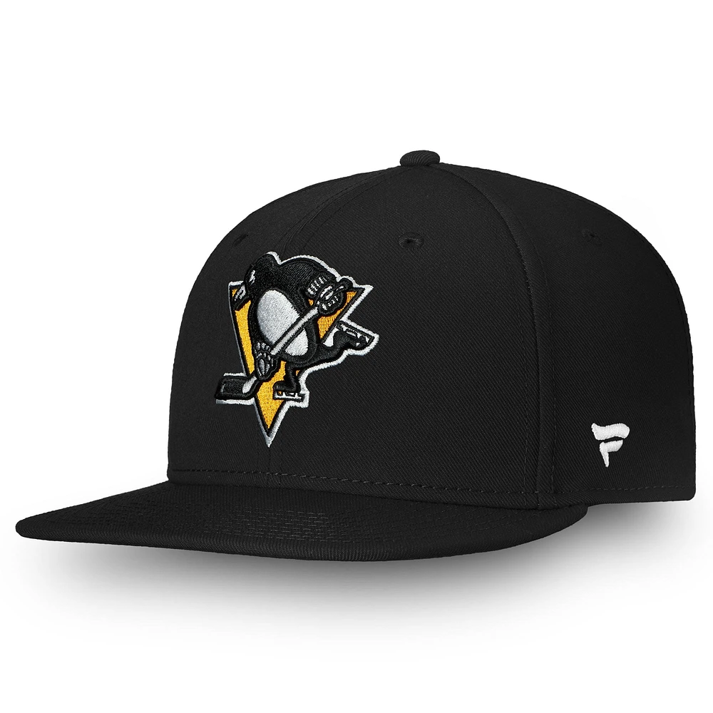 Casquette Snapback avec logo principal des Penguins de Pittsburgh Fanatics pour hommes, noire