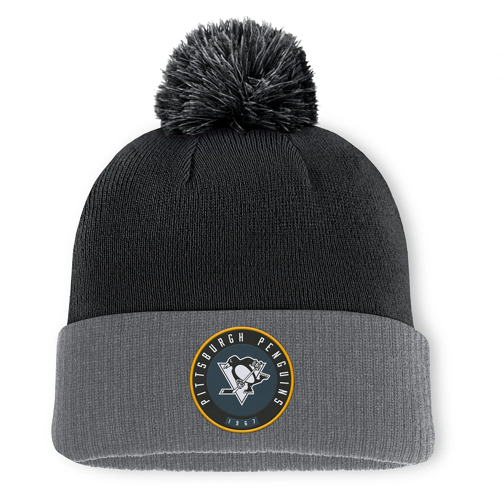 Bonnet en tricot à revers avec pompon Fanatics Black Pittsburgh Penguins pour hommes