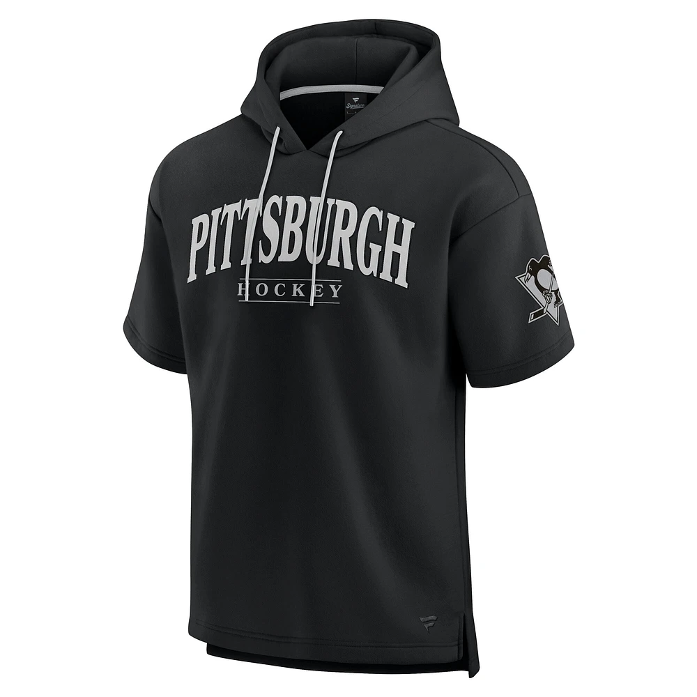 Men's Fanatics  Black Pittsburgh Penguins Elements Ready Short Sleeve Pullover Hoodie