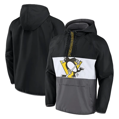 Men's Fanatics Black Pittsburgh Penguins Flagrant Foul Anorak Raglan Half-Zip Hoodie Jacket