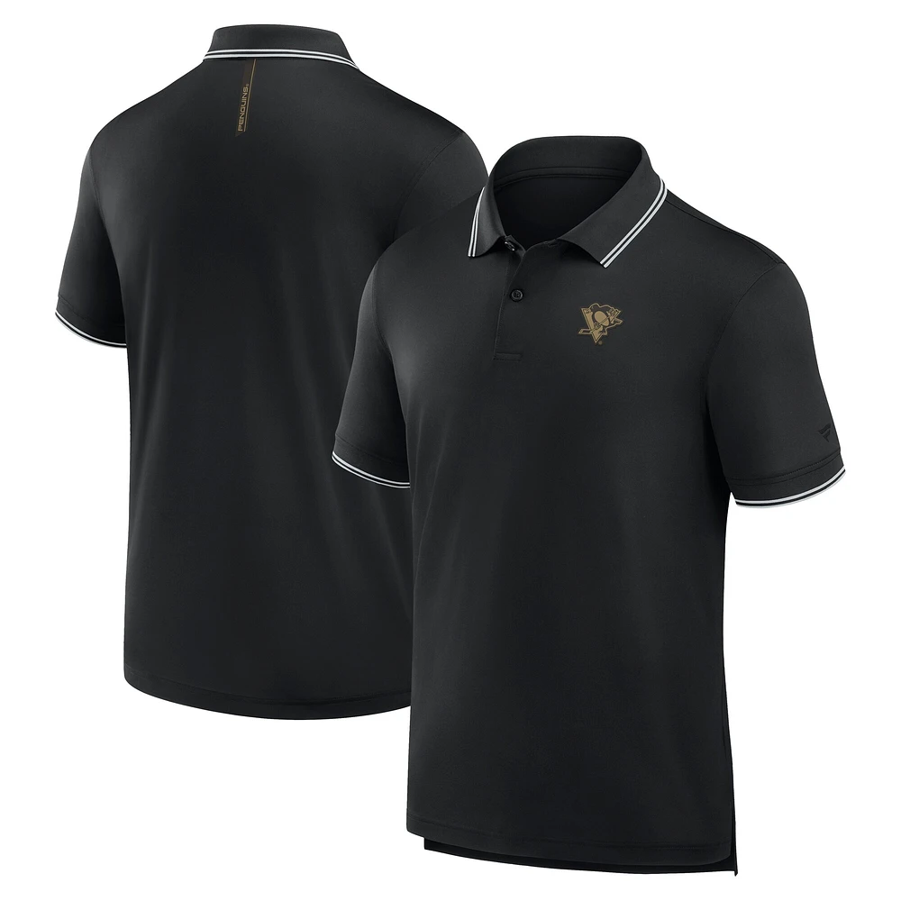 Polo noir Fanatics pour homme avec logo monochrome Front Office Move des Penguins de Pittsburgh