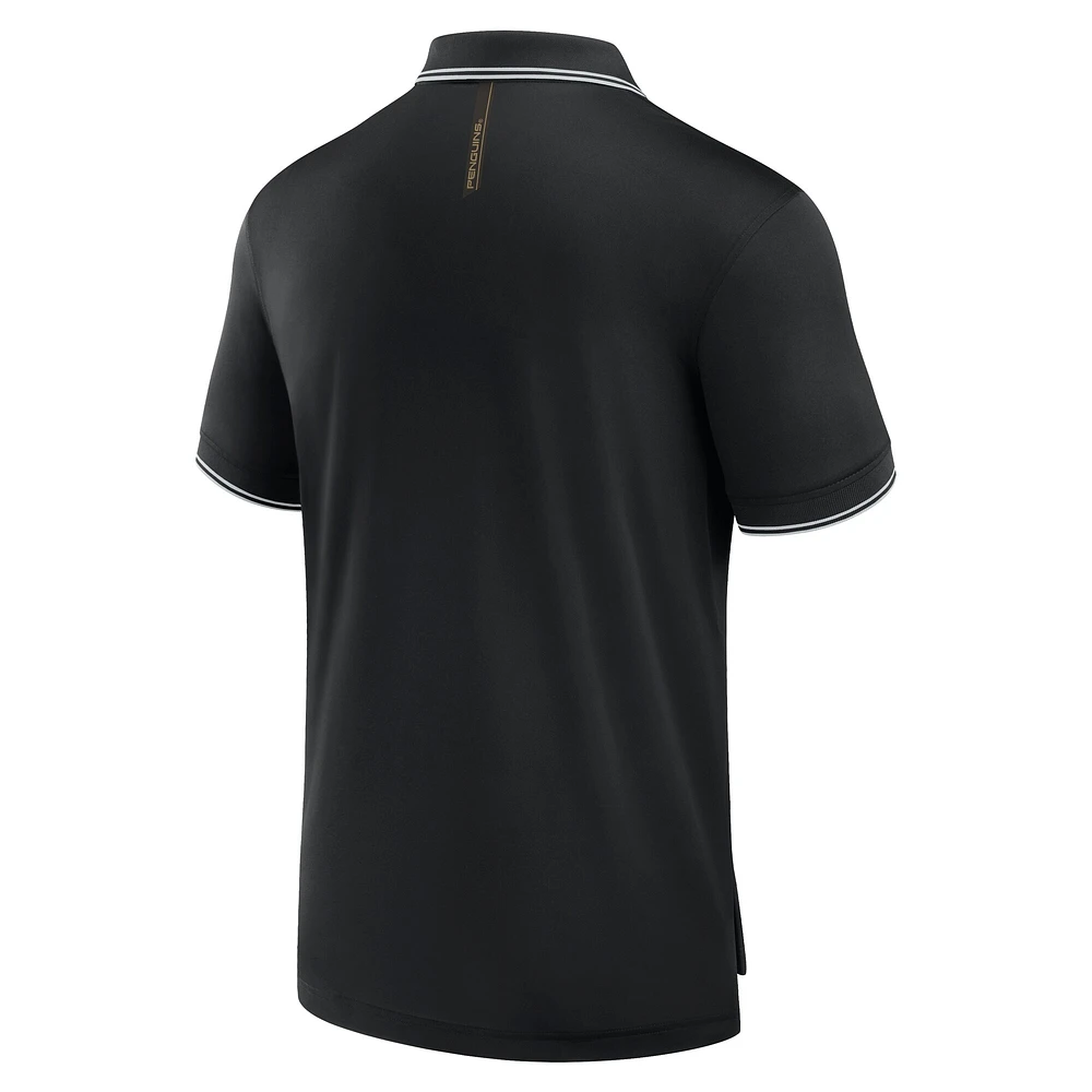 Polo noir Fanatics pour homme avec logo monochrome Front Office Move des Penguins de Pittsburgh