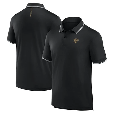 Polo noir Fanatics pour homme avec logo monochrome Front Office Move des Penguins de Pittsburgh