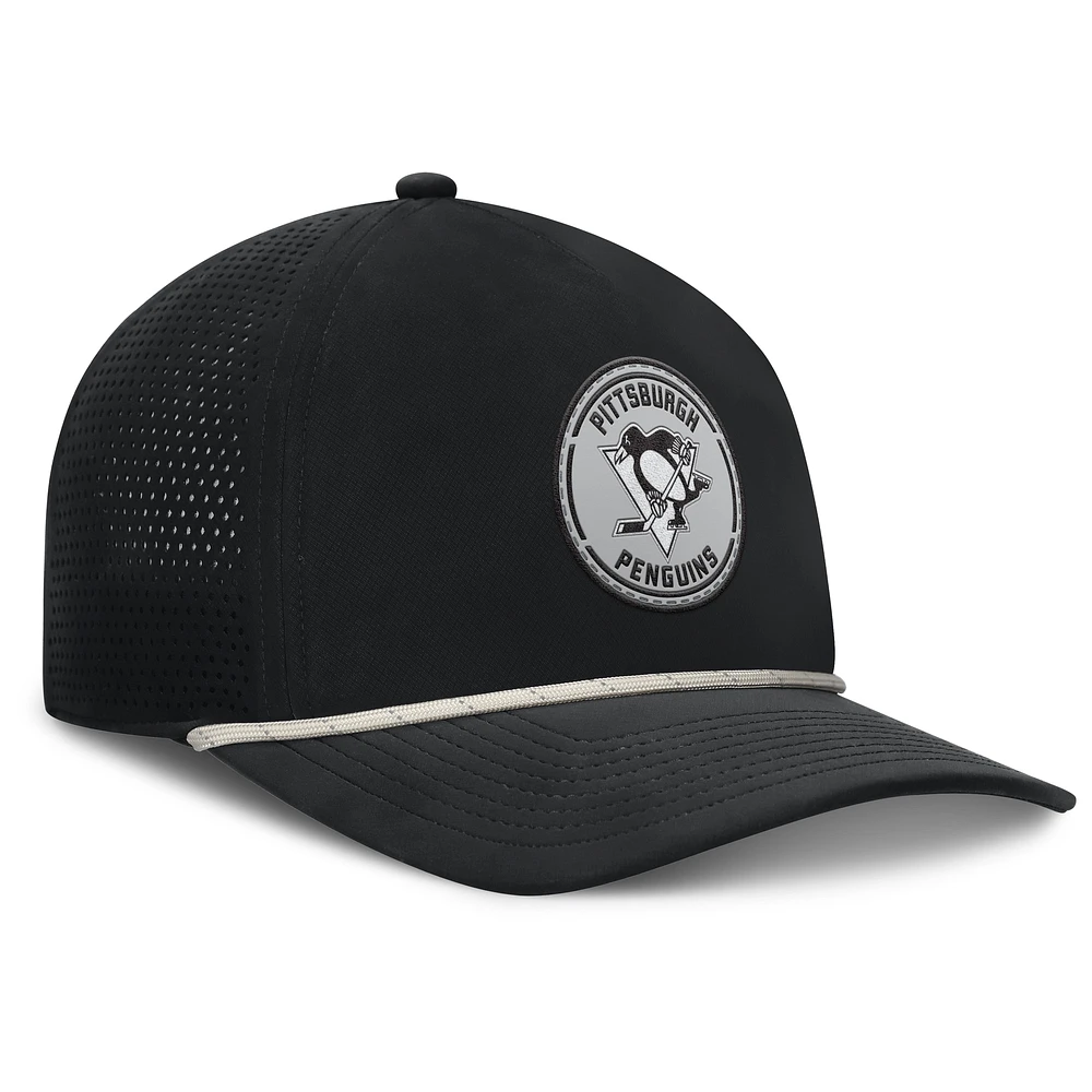 Casquette ajustable en forme de A pour homme Fanatics Black Pittsburgh Penguins Front Office Performance