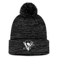 Bonnet en tricot à revers fondamental noir Fanatics pour hommes des Penguins de Pittsburgh avec pompon