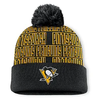 Men's Fanatics Black Pittsburgh Penguins Fundamental Empty Net Cuffed Knit Hat with Pom