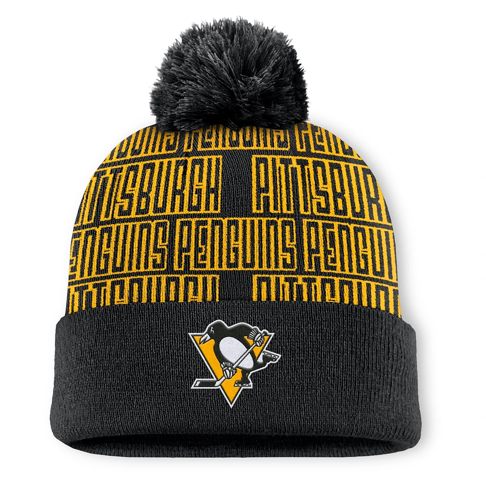 Men's Fanatics Black Pittsburgh Penguins Fundamental Empty Net Cuffed Knit Hat with Pom