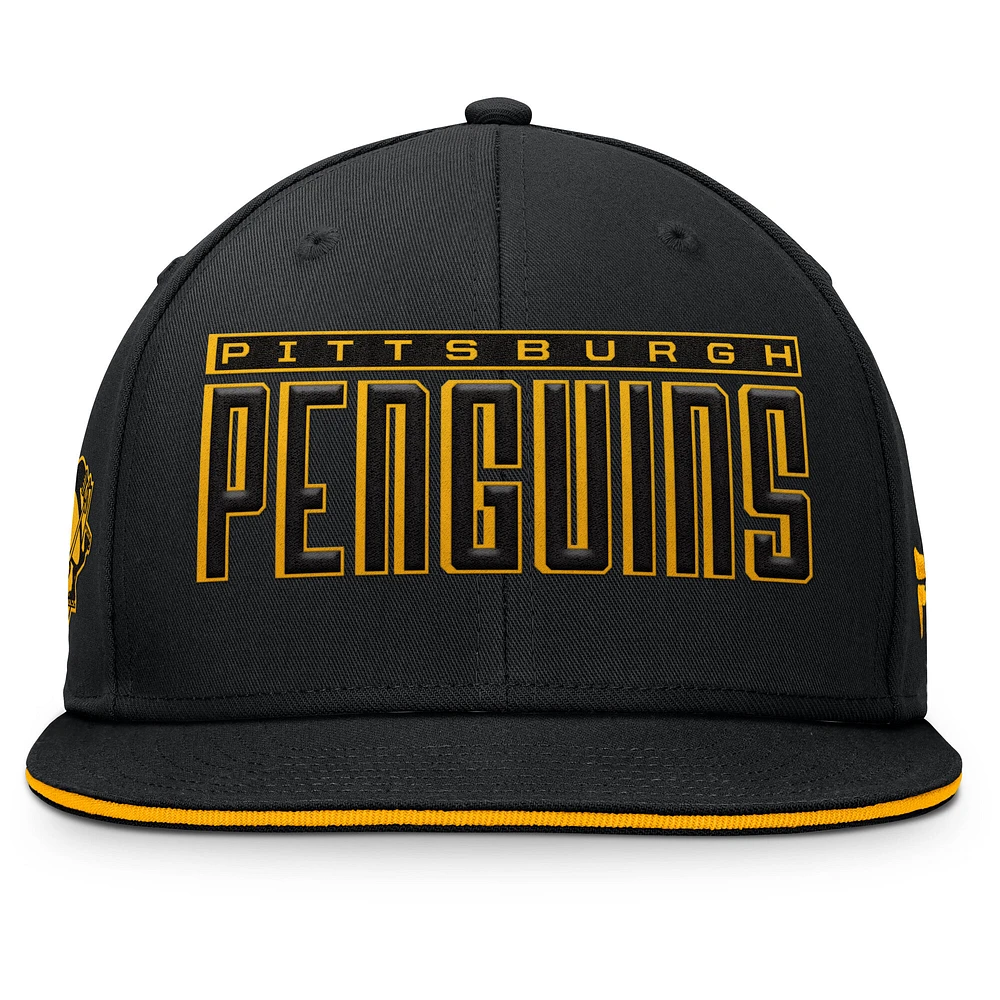 Men's Fanatics Black Pittsburgh Penguins Fundamental Gino Stack Snapback Hat