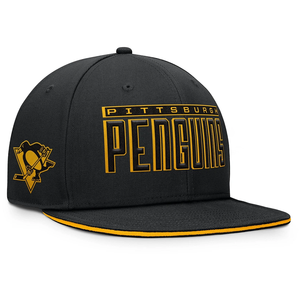 Men's Fanatics Black Pittsburgh Penguins Fundamental Gino Stack Snapback Hat