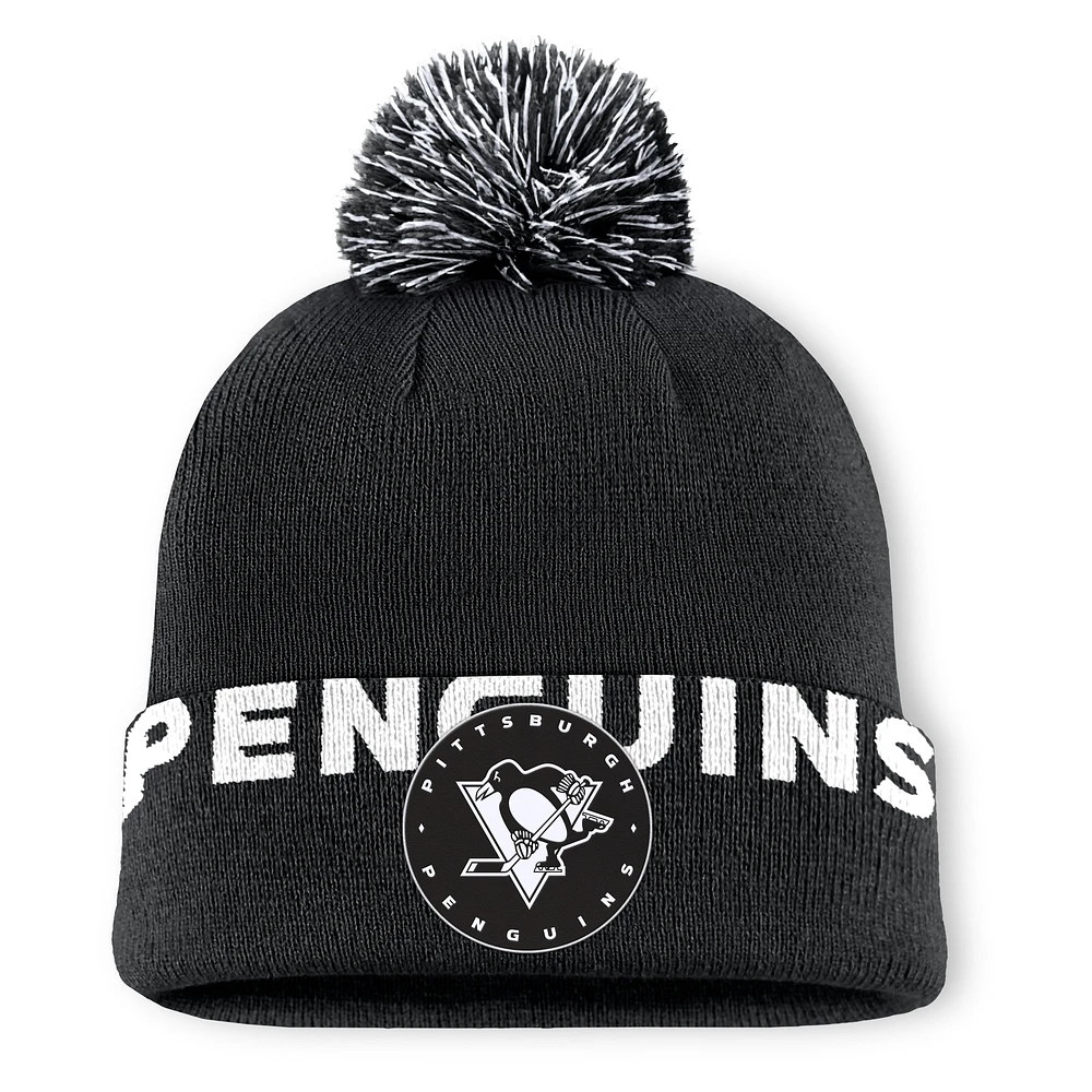 Men's Fanatics  Black Pittsburgh Penguins Fundamental High Stick Cuffed Knit Hat with Pom