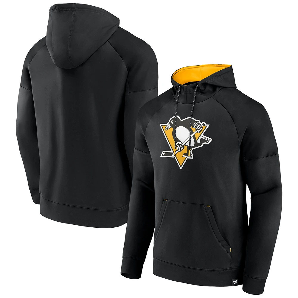 Men's Fanatics  Black Pittsburgh Penguins Iconic Defender Raglan Pullover Hoodie