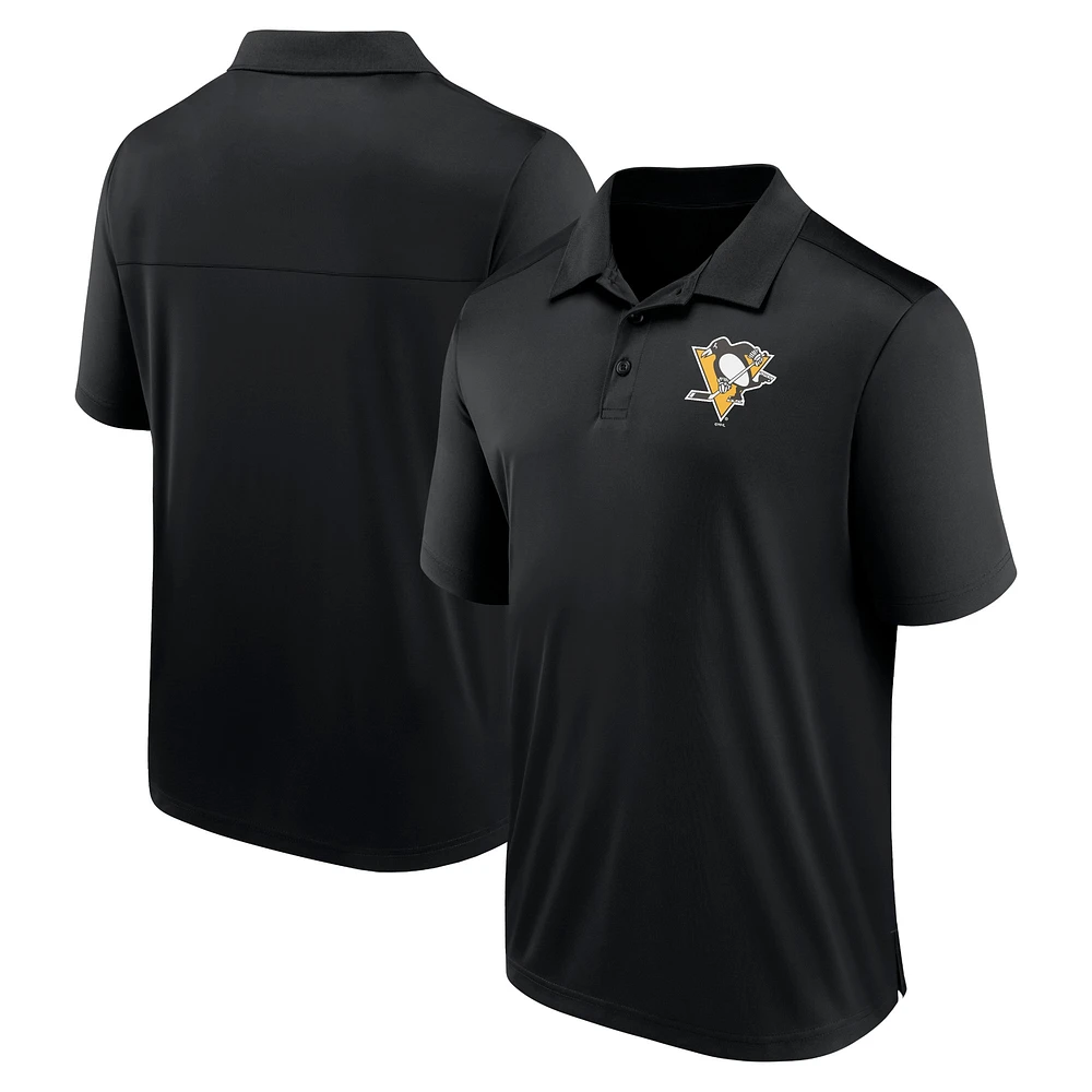 Polo noir à bloc latéral gauche des Penguins de Pittsburgh marque Fanatics pour hommes