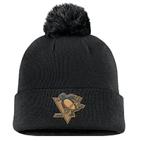 Bonnet en tricot à revers avec pompon pour homme Fanatics Black Pittsburgh Penguins