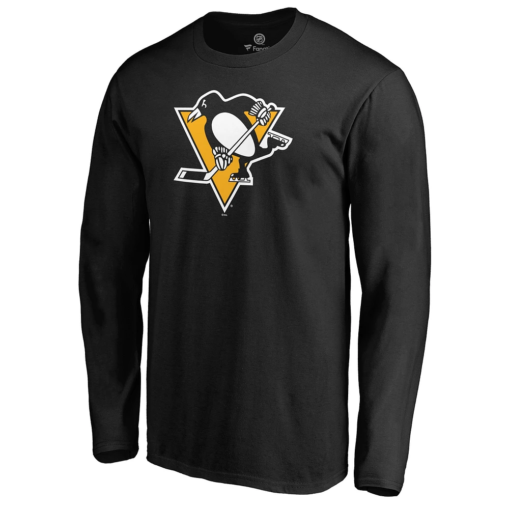 T-shirt noir à manches longues avec logo de l'équipe principale des Penguins Pittsburgh Fanatics pour hommes