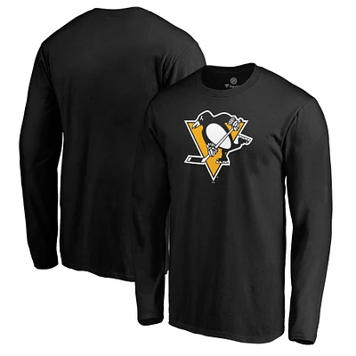 T-shirt noir à manches longues avec logo de l'équipe principale des Penguins Pittsburgh Fanatics pour hommes