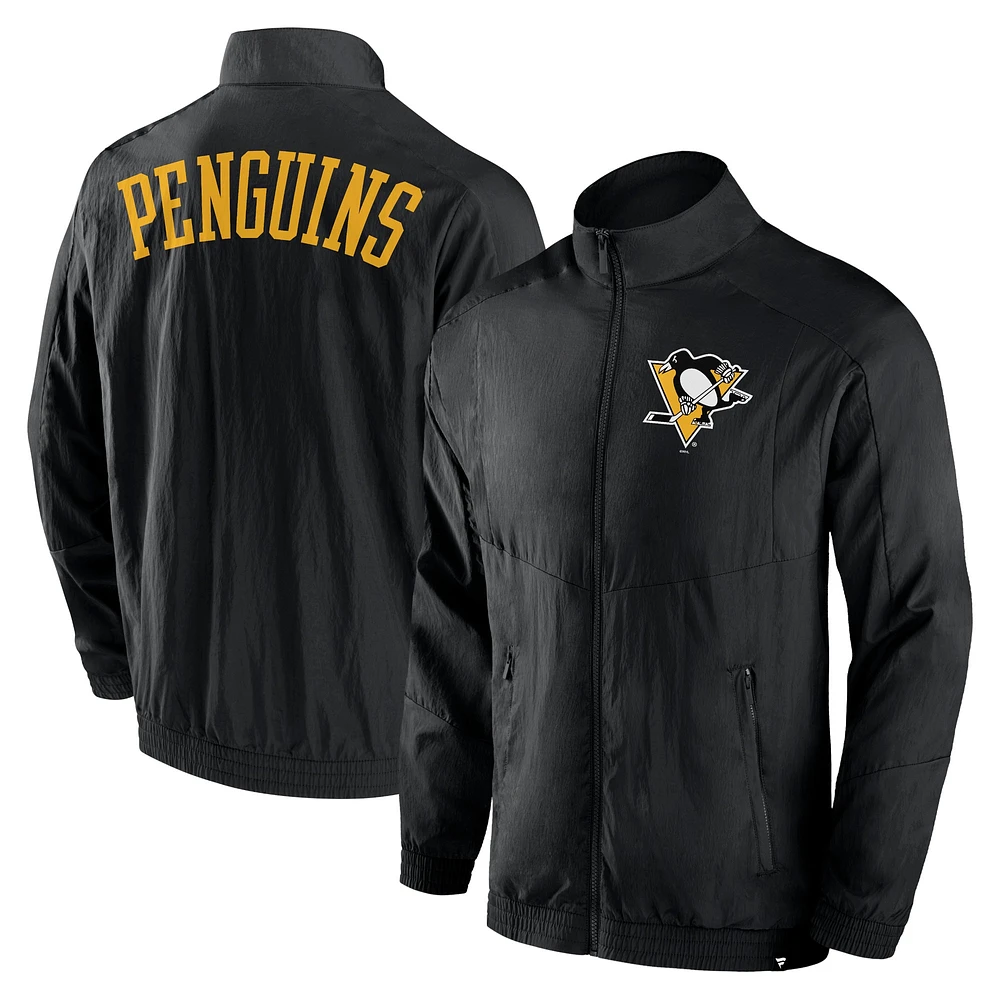 Veste coupe-vent entièrement zippée Fanatics pour hommes, noire, Pittsburgh Penguins, Step Up Crinkle Raglan