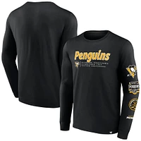 T-shirt noir à manches longues Fanatics pour hommes des Penguins de Pittsburgh Strike the Goal