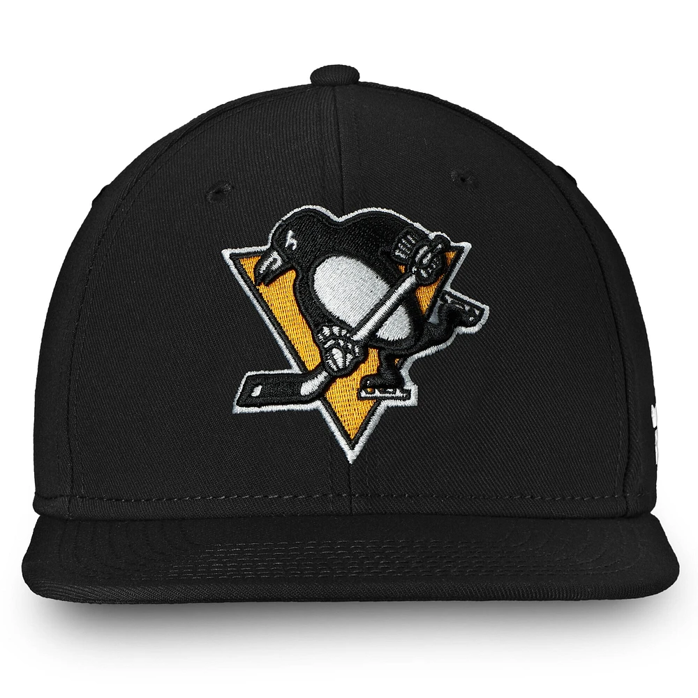 Casquette Snapback Fanatics noire pour hommes avec emblème de l'équipe des Penguins de Pittsburgh