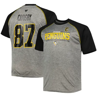 Sidney Crosby Pittsburgh Penguins Fanatics Branded Big & Tall Contrast Raglan Name Number T-Shirt - Heather Gray/Black