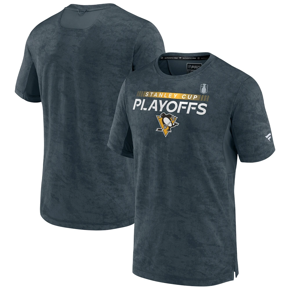 T-shirt authentique Pro 2022 des séries éliminatoires de la Coupe Stanley Penguins Pittsburgh Fanatics Charcoal pour hommes