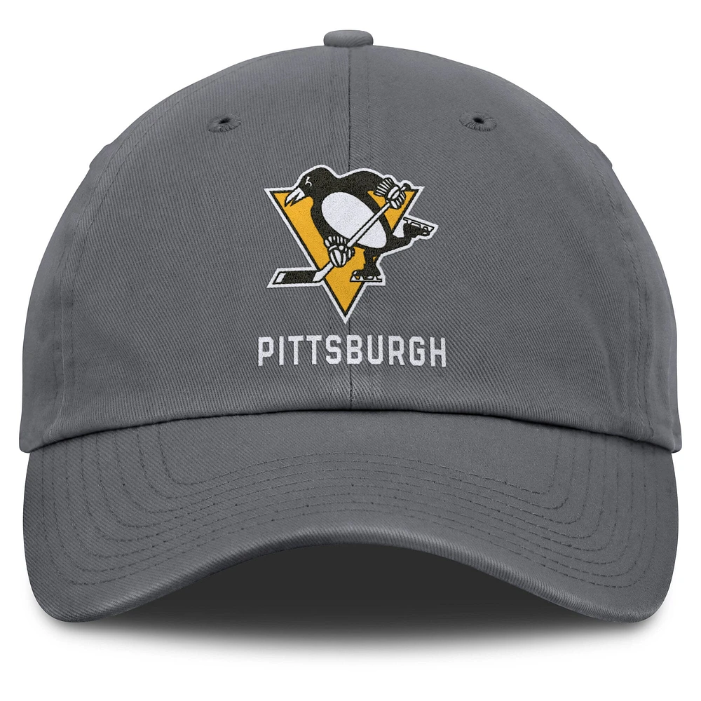 Men's Fanatics Charcoal Pittsburgh Penguins Washed Adjustable Hat