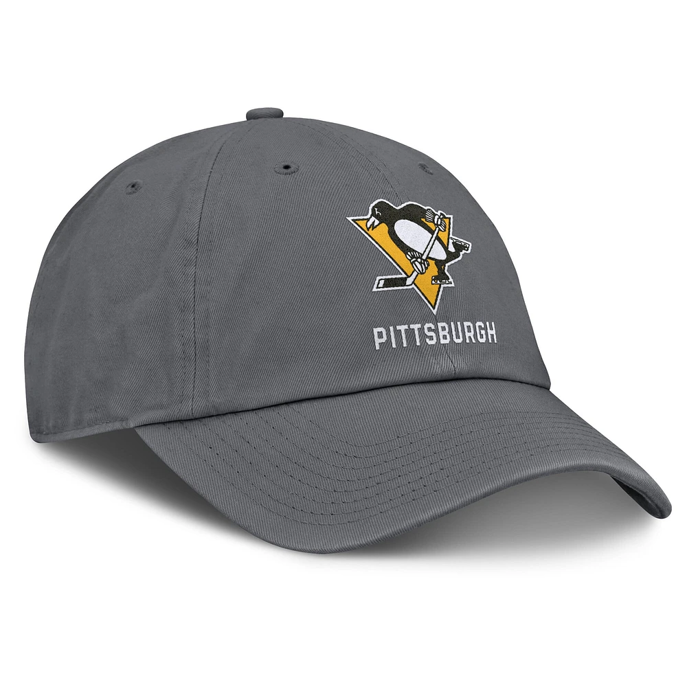 Men's Fanatics Charcoal Pittsburgh Penguins Washed Adjustable Hat