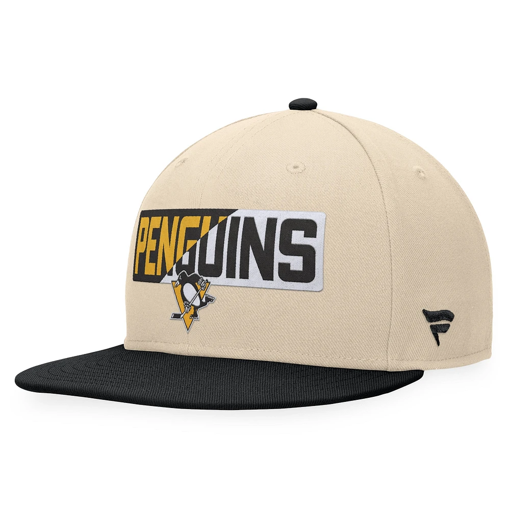 Casquette Snapback Goalaso des Penguins de Pittsburgh Fanatics pour hommes, crème/noir