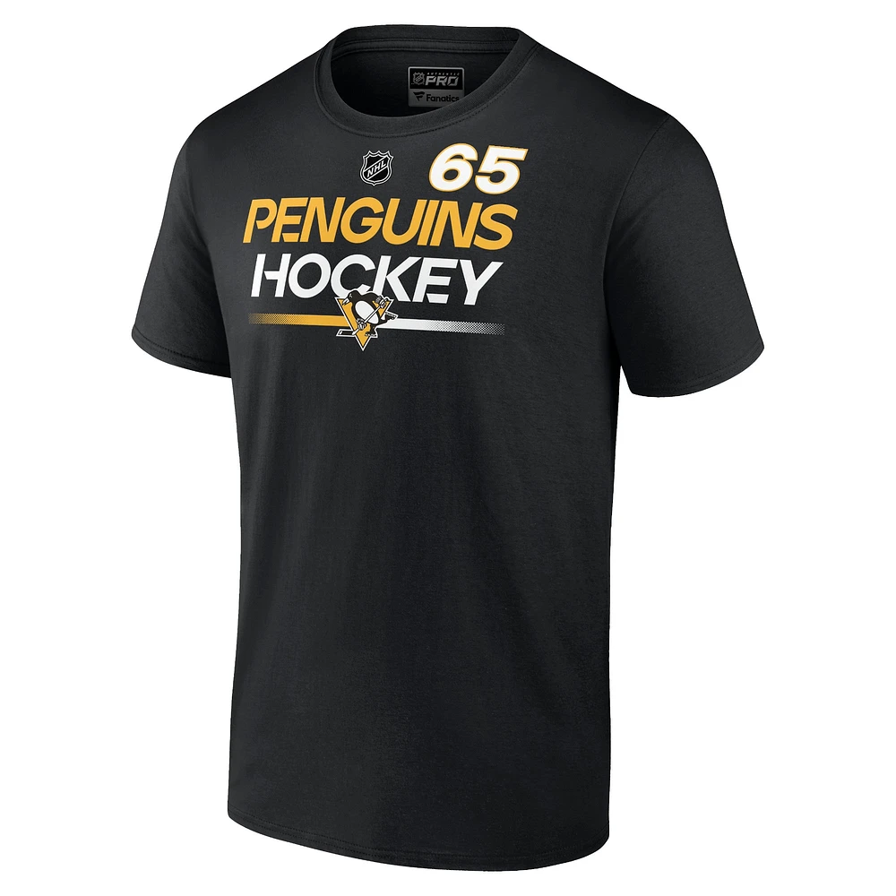 T-shirt noir avec nom et numéro authentique Pro Prime des Penguins de Pittsburgh Fanatics Erik Karlsson pour hommes