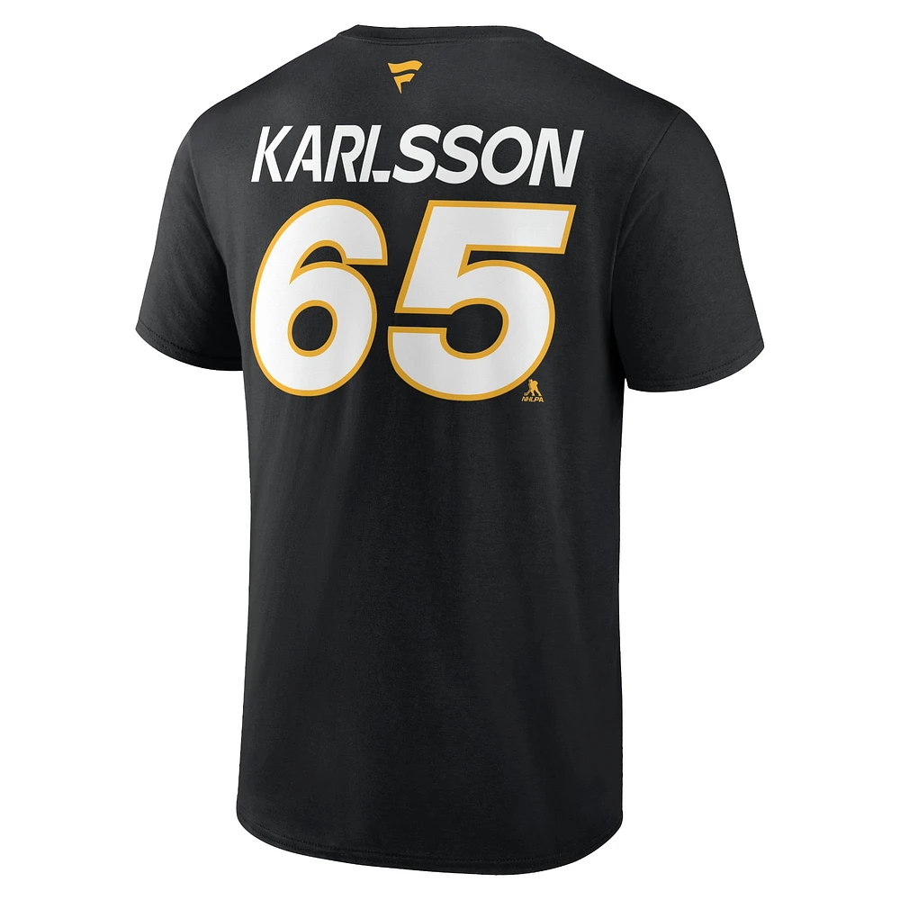 T-shirt noir avec nom et numéro authentique Pro Prime des Penguins de Pittsburgh Fanatics Erik Karlsson pour hommes