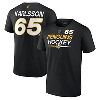 T-shirt noir avec nom et numéro authentique Pro Prime des Penguins de Pittsburgh Fanatics Erik Karlsson pour hommes