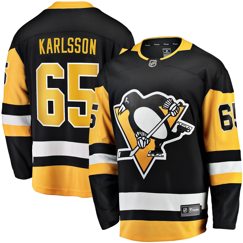 Maillot d'évasion à domicile noir des Penguins de Pittsburgh Fanatics Erik Karlsson pour hommes