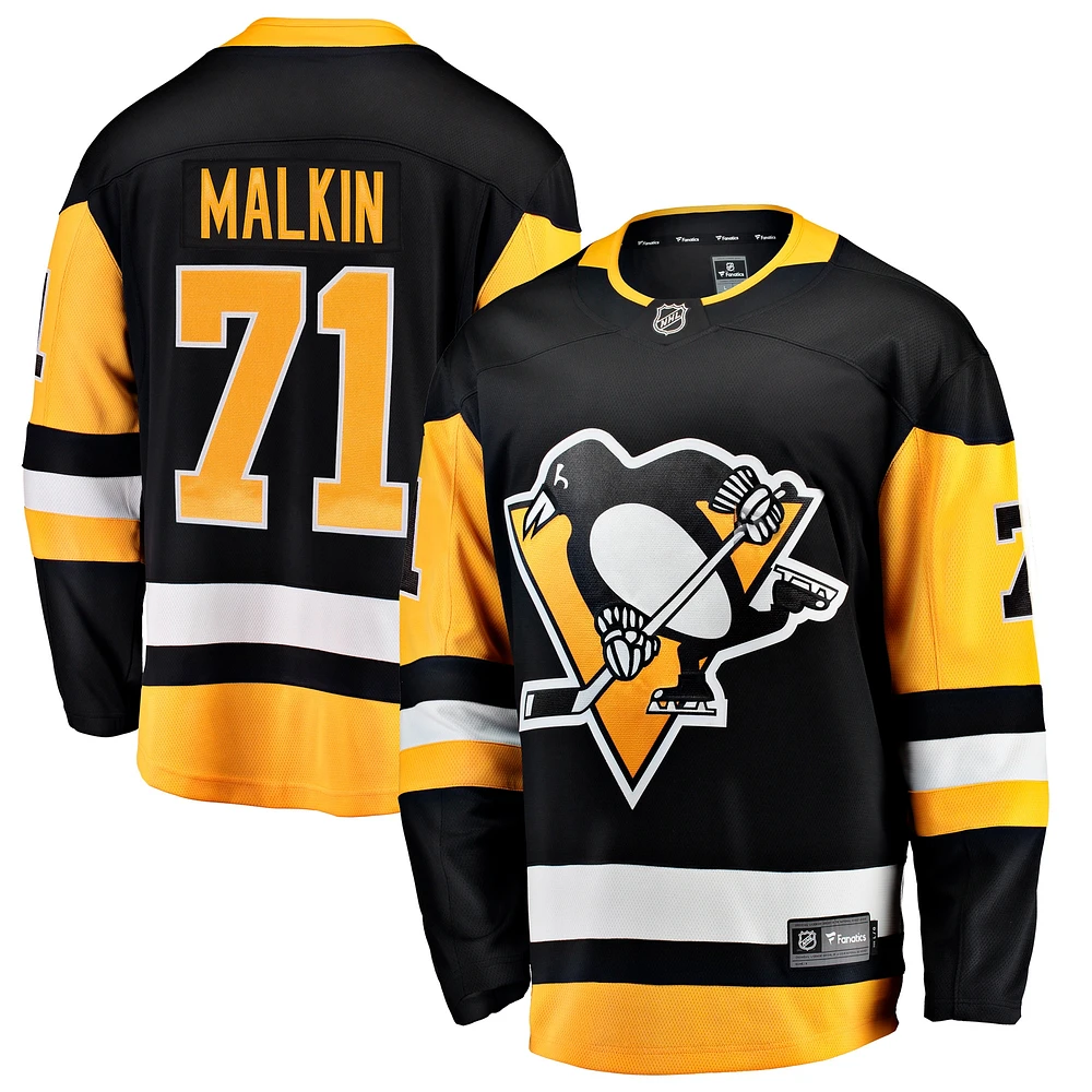 Maillot d'échappée à domicile noir des Penguins de Pittsburgh Fanatics Evgeni Malkin pour hommes