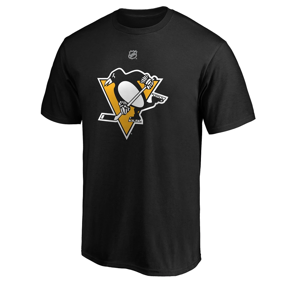 T-shirt noir avec nom et numéro de pile authentique l'équipe des Penguins Pittsburgh Fanatics Evgeni Malkin pour hommes