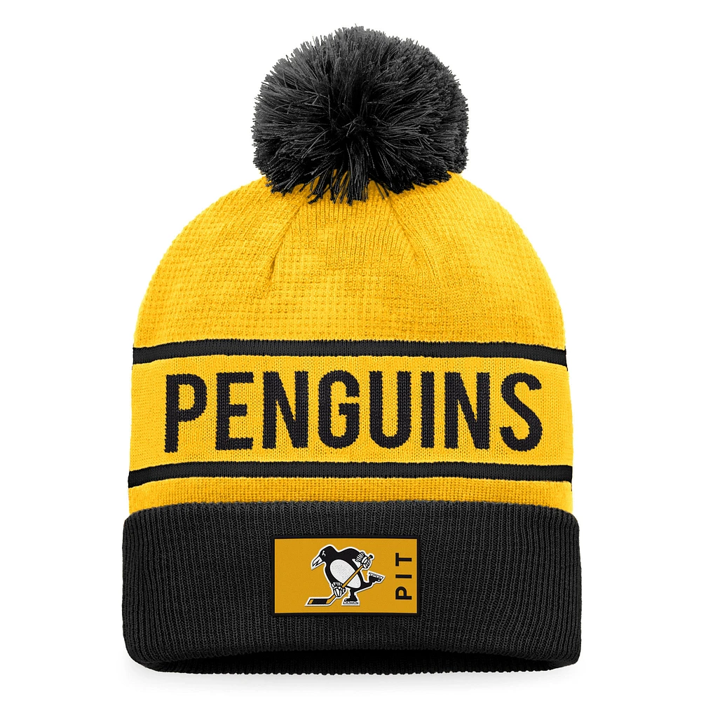 Bonnet en tricot à revers avec logo alternatif authentique Pro des Penguins de Pittsburgh Fanatics doré/noir pour hommes avec pompon