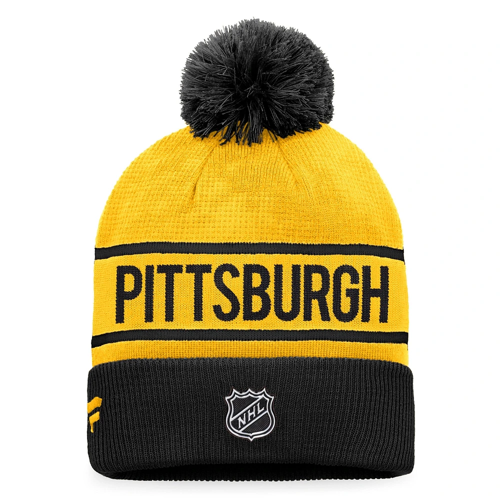 Bonnet en tricot à revers avec logo alternatif authentique Pro des Penguins de Pittsburgh Fanatics doré/noir pour hommes avec pompon