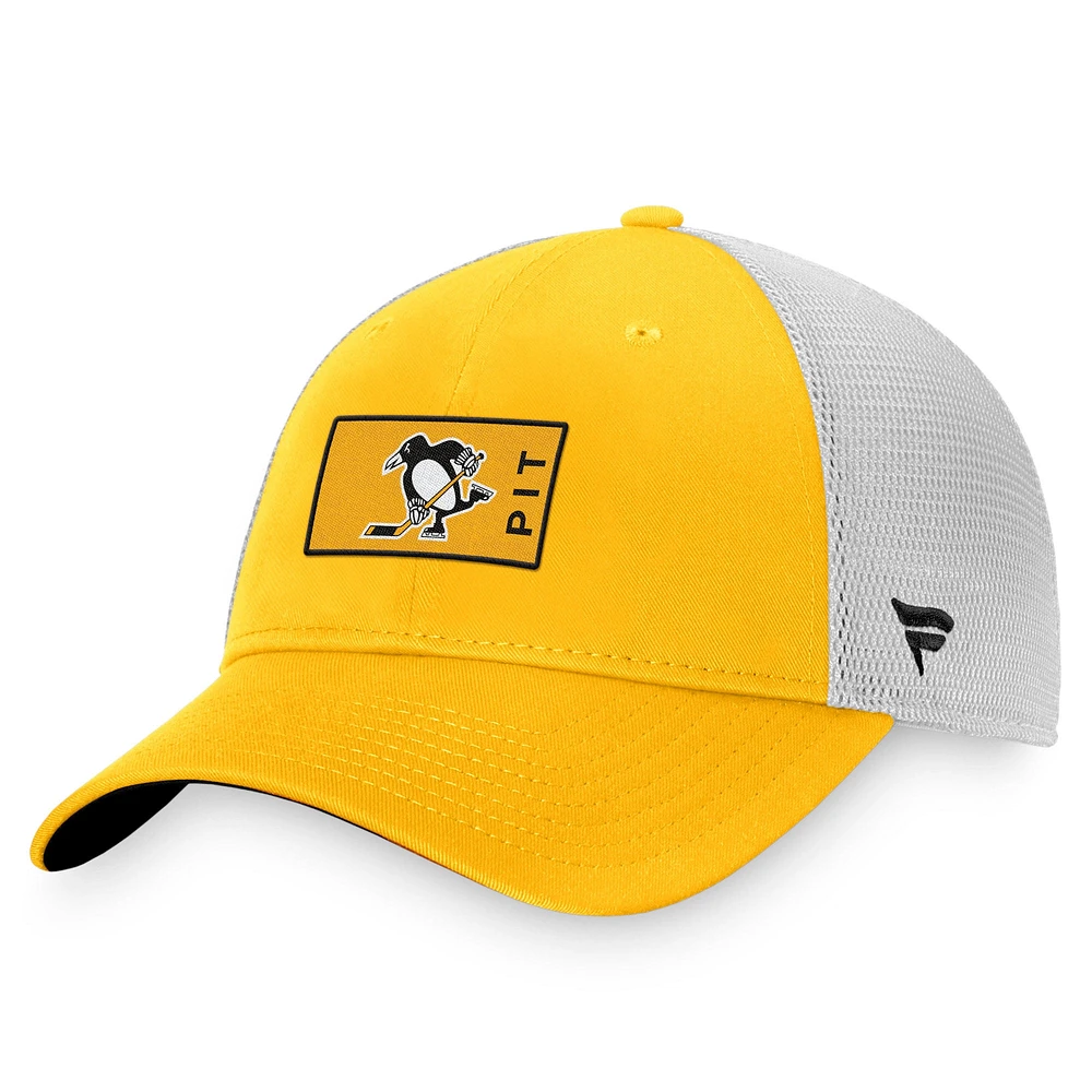 Men's Fanatics Gold/White Pittsburgh Penguins Authentic Pro Trucker Snapback Hat 